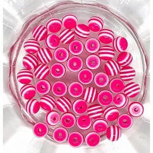 50pcs Beads for Jewelry #21301 Hot Pink Acrylic Striped Bead